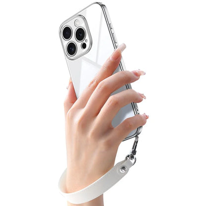 SULADA For iPhone 16 Pro Max Case Electroplating Ultra Clear Soft TPU Phone Cover with PU Wrist Strap