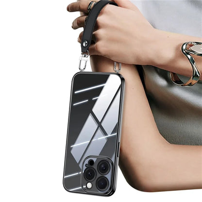 SULADA For iPhone 16 Pro Max Case Electroplating Ultra Clear Soft TPU Phone Cover with PU Wrist Strap