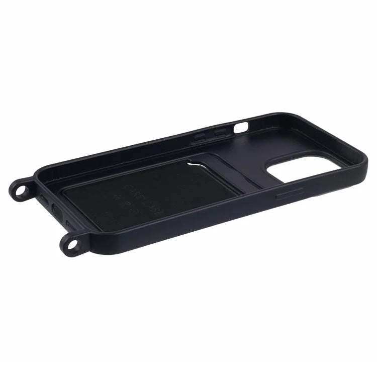 For iPhone 16 Pro Max Case Liquid Silicone Card Slot Soft Phone Cover with Lanyard Strap