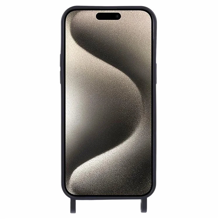 For iPhone 16 Pro Case Liquid Silicone Card Slot Soft Phone Cover with Lanyard Strap