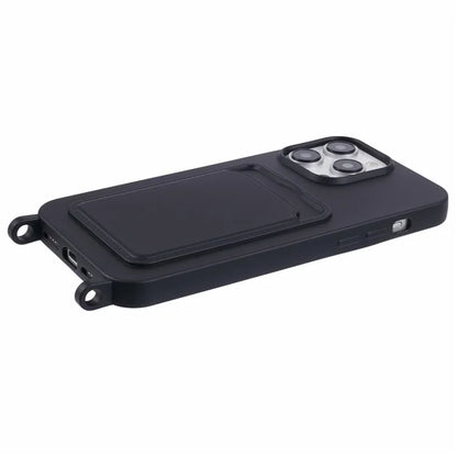For iPhone 16 Pro Case Liquid Silicone Card Slot Soft Phone Cover with Lanyard Strap