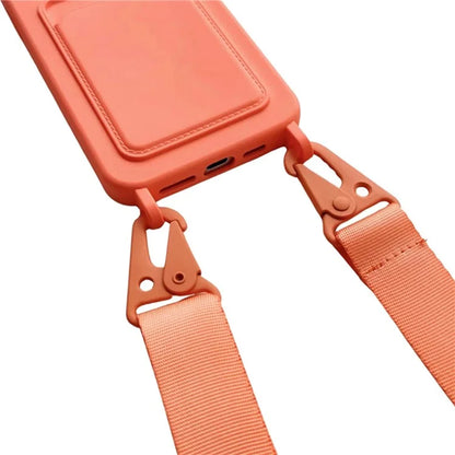 For iPhone 16 Pro Case Liquid Silicone Card Slot Soft Phone Cover with Lanyard Strap