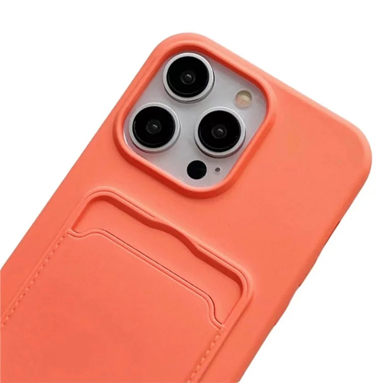 For iPhone 16 Pro Case Liquid Silicone Card Slot Soft Phone Cover with Lanyard Strap