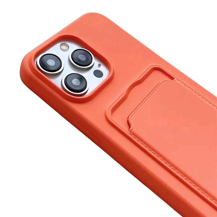 For iPhone 16 Pro Case Liquid Silicone Card Slot Soft Phone Cover with Lanyard Strap