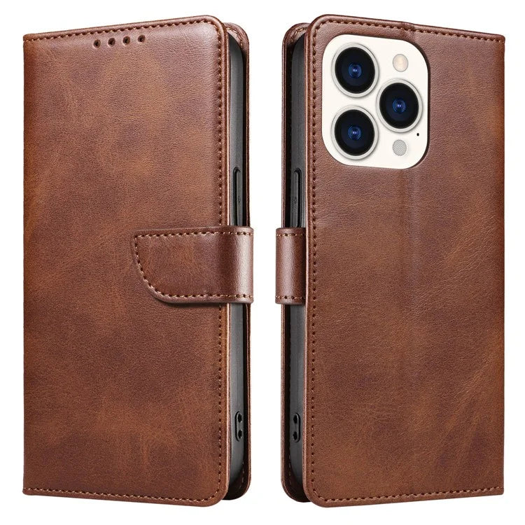 For iPhone 16 Pro Case Leather Stand Phone Shell with Magnetic Closure