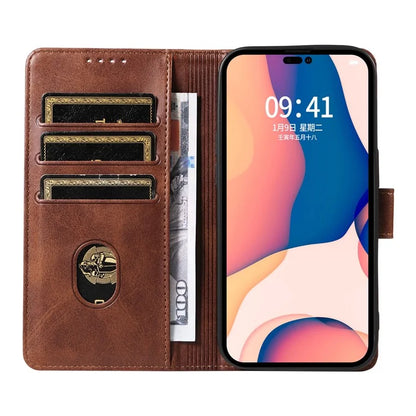 For iPhone 16 Pro Case Leather Stand Phone Shell with Magnetic Closure