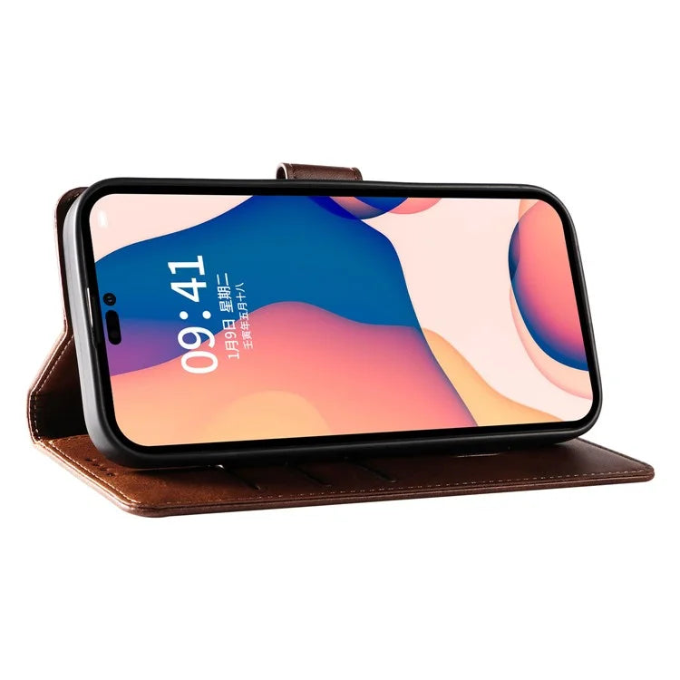 For iPhone 16 Pro Case Leather Stand Phone Shell with Magnetic Closure