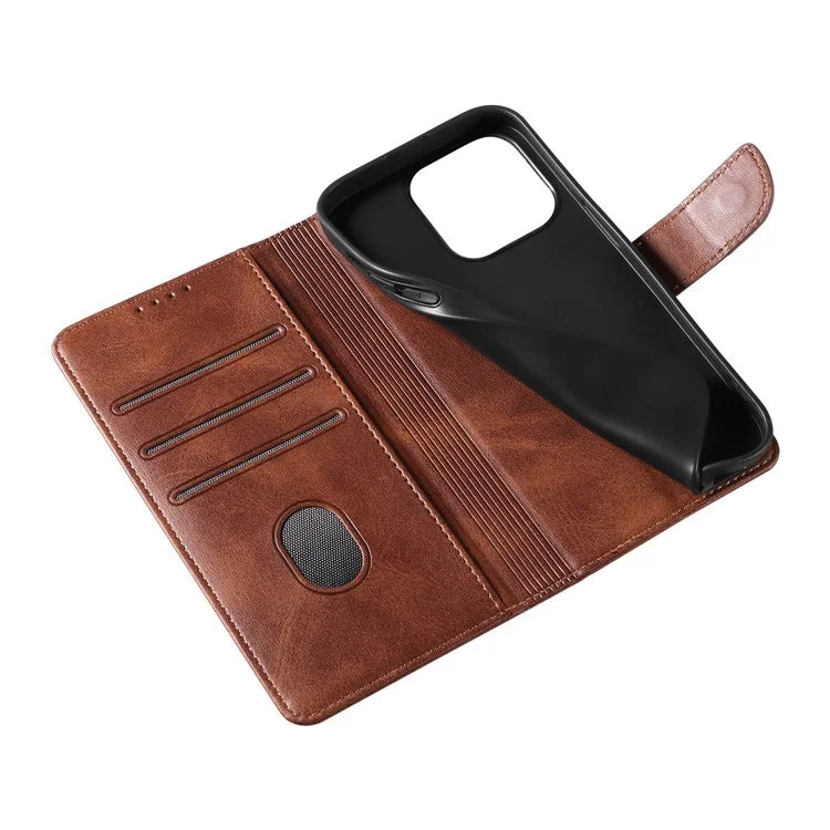 For iPhone 16 Pro Case Leather Stand Phone Shell with Magnetic Closure