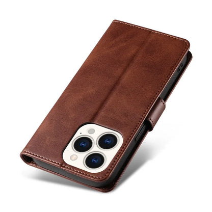 For iPhone 16 Pro Case Leather Stand Phone Shell with Magnetic Closure