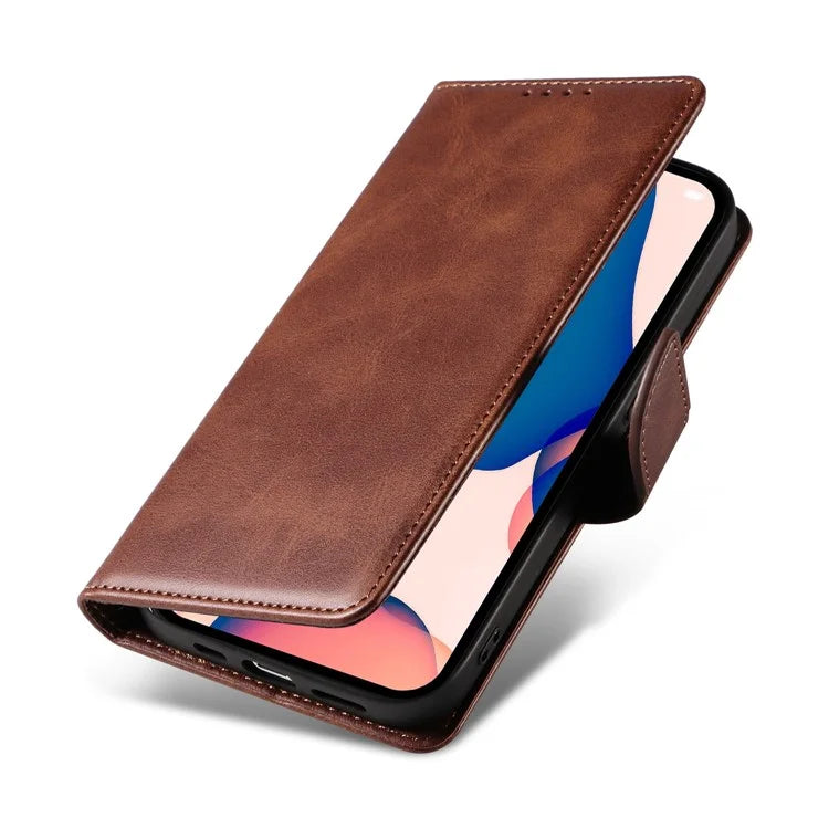 For iPhone 16 Pro Case Leather Stand Phone Shell with Magnetic Closure