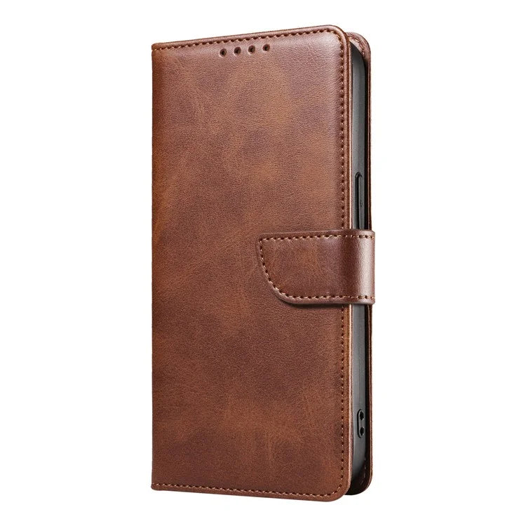 For iPhone 16 Pro Case Leather Stand Phone Shell with Magnetic Closure