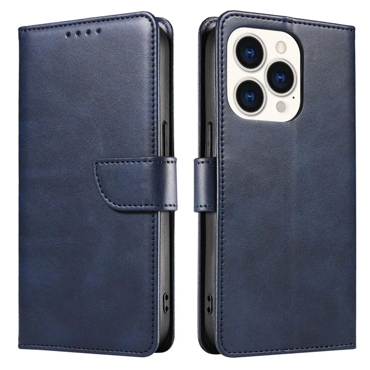 For iPhone 16 Pro Case Leather Stand Phone Shell with Magnetic Closure
