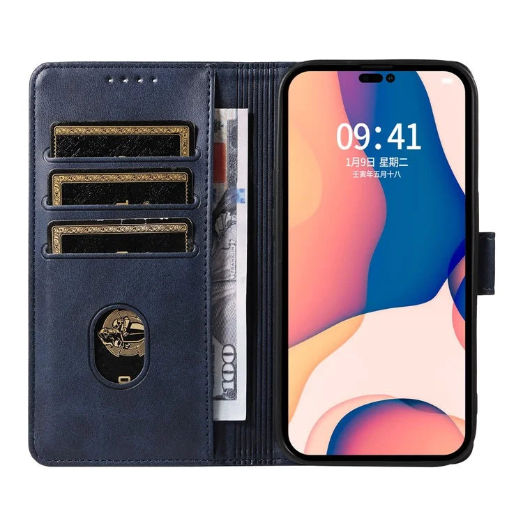 For iPhone 16 Pro Case Leather Stand Phone Shell with Magnetic Closure