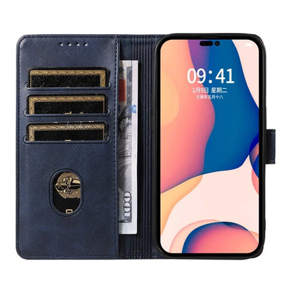For iPhone 16 Pro Case Leather Stand Phone Shell with Magnetic Closure