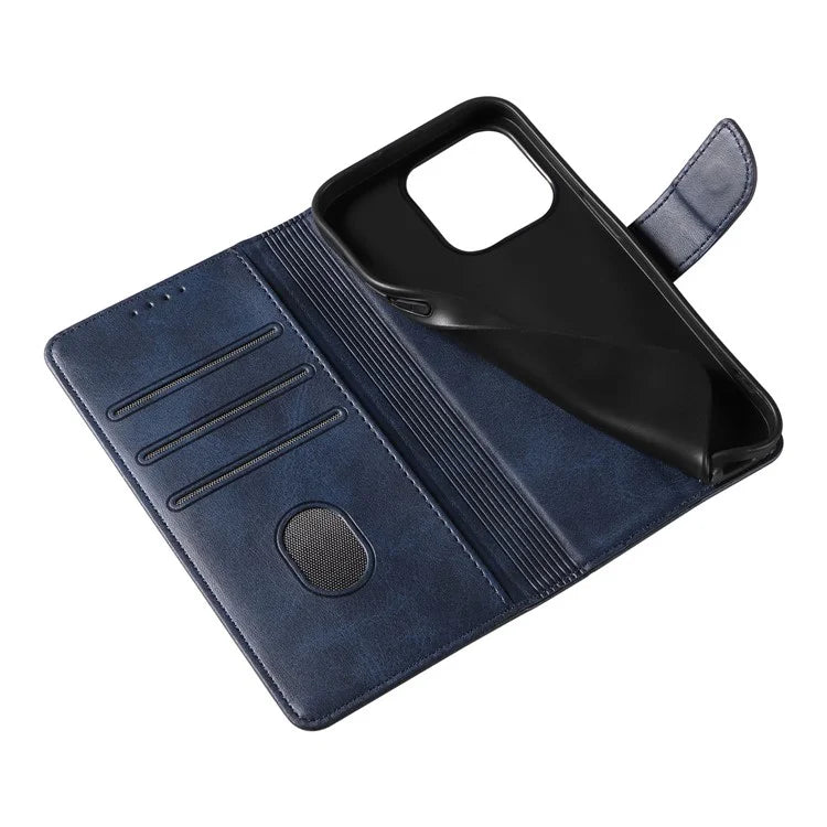 For iPhone 16 Pro Case Leather Stand Phone Shell with Magnetic Closure