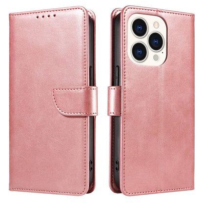 For iPhone 16 Pro Case Leather Stand Phone Shell with Magnetic Closure