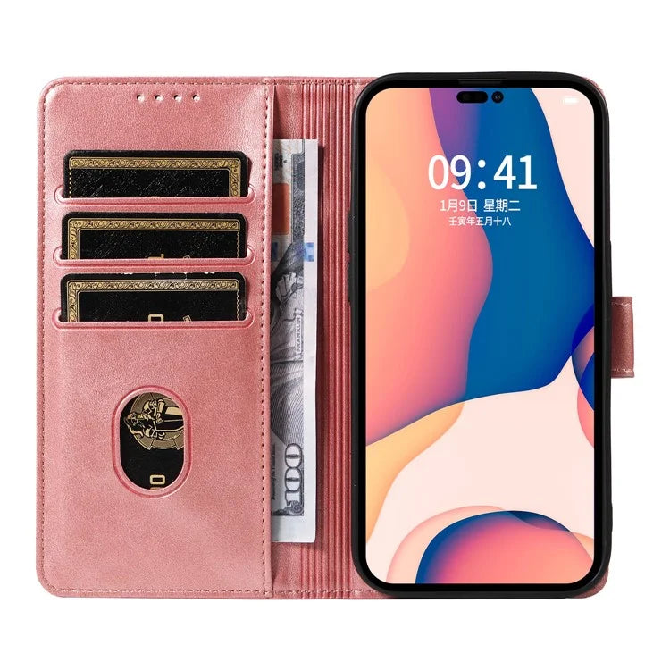 For iPhone 16 Pro Case Leather Stand Phone Shell with Magnetic Closure