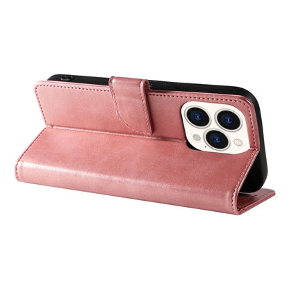 For iPhone 16 Pro Case Leather Stand Phone Shell with Magnetic Closure