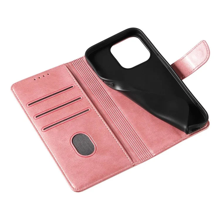 For iPhone 16 Pro Case Leather Stand Phone Shell with Magnetic Closure