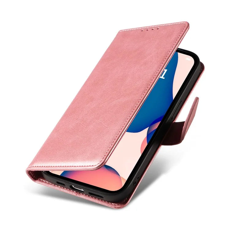 For iPhone 16 Pro Case Leather Stand Phone Shell with Magnetic Closure
