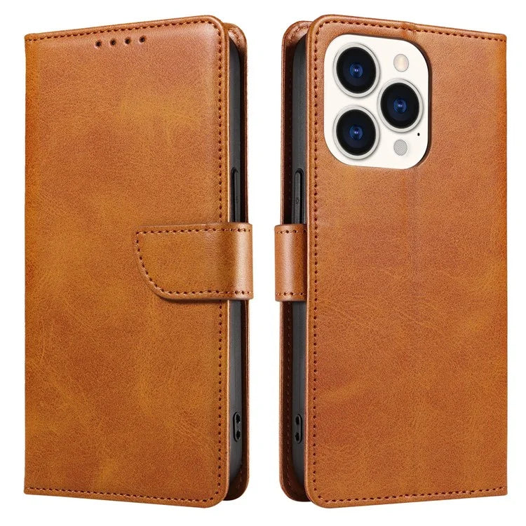 For iPhone 16 Pro Case Leather Stand Phone Shell with Magnetic Closure