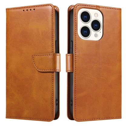 For iPhone 16 Pro Case Leather Stand Phone Shell with Magnetic Closure