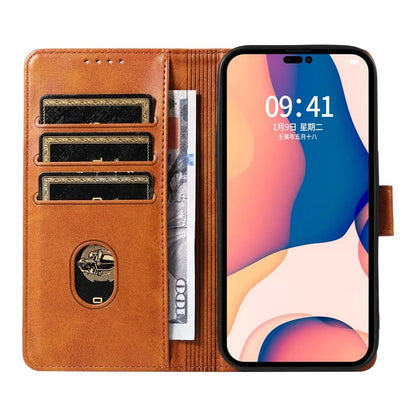 For iPhone 16 Pro Case Leather Stand Phone Shell with Magnetic Closure