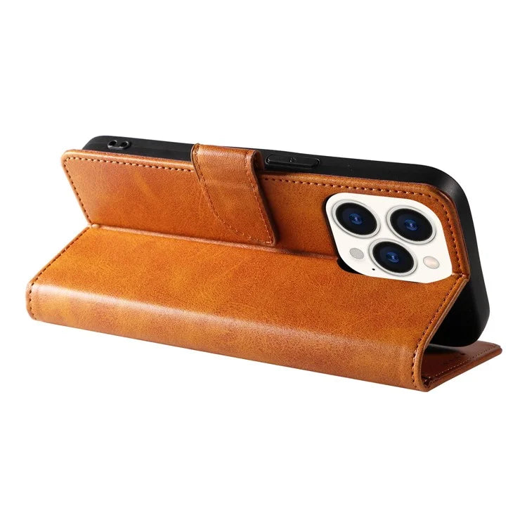 For iPhone 16 Pro Case Leather Stand Phone Shell with Magnetic Closure