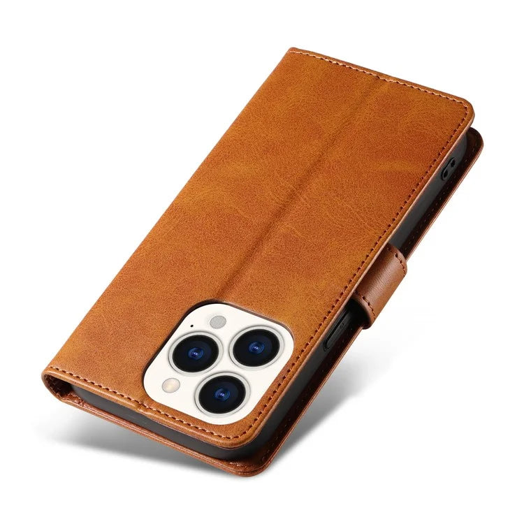 For iPhone 16 Pro Case Leather Stand Phone Shell with Magnetic Closure