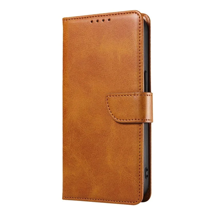 For iPhone 16 Pro Case Leather Stand Phone Shell with Magnetic Closure