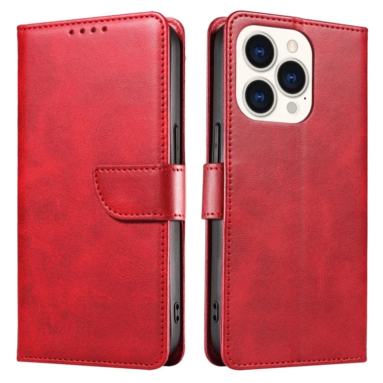 For iPhone 16 Pro Case Leather Stand Phone Shell with Magnetic Closure