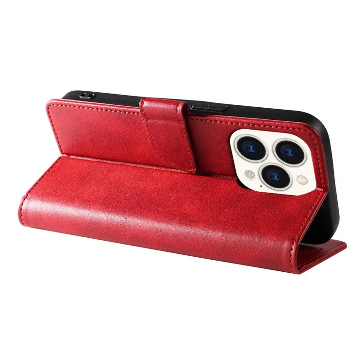 For iPhone 16 Pro Case Leather Stand Phone Shell with Magnetic Closure