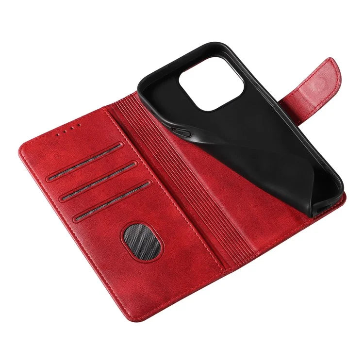 For iPhone 16 Pro Case Leather Stand Phone Shell with Magnetic Closure