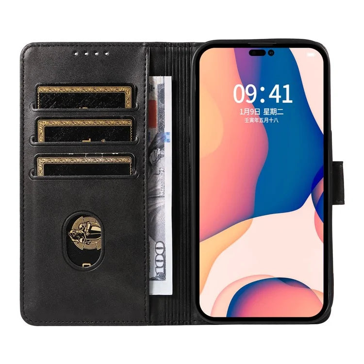 For iPhone 16 Pro Case Leather Stand Phone Shell with Magnetic Closure