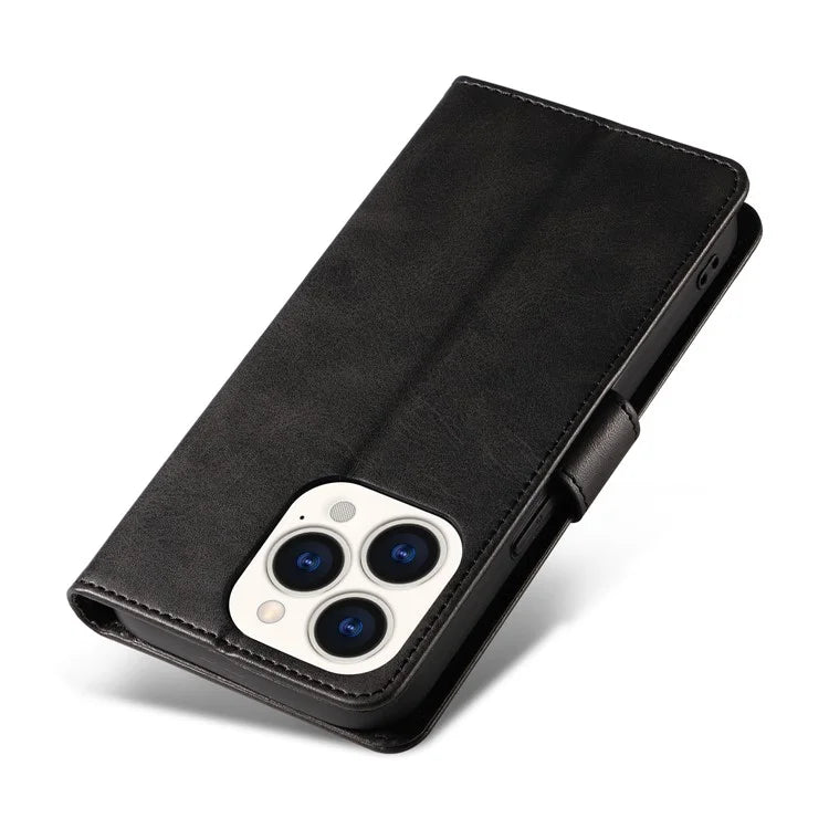 For iPhone 16 Pro Case Leather Stand Phone Shell with Magnetic Closure