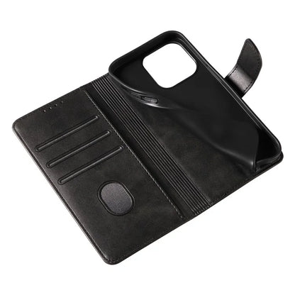 For iPhone 16 Pro Case Leather Stand Phone Shell with Magnetic Closure