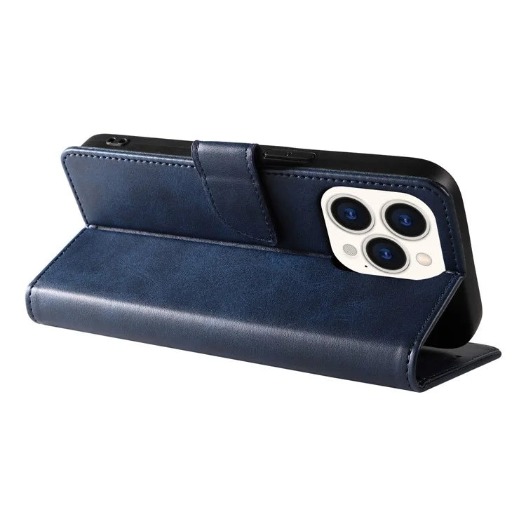 For iPhone 16 Pro Max Case Leather Stand Phone Shell with Magnetic Closure