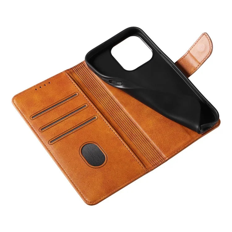 For iPhone 16 Pro Max Case Leather Stand Phone Shell with Magnetic Closure