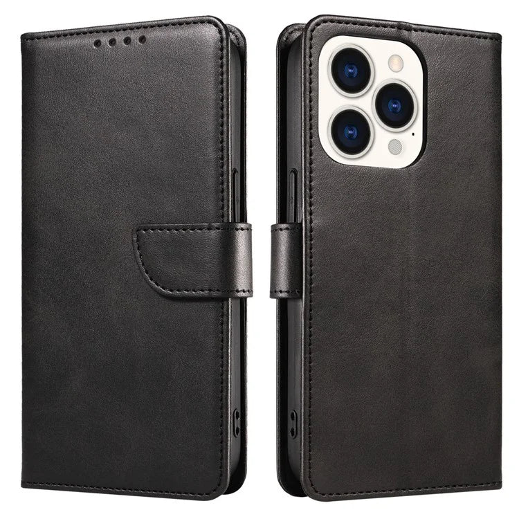 For iPhone 16 Pro Max Case Leather Stand Phone Shell with Magnetic Closure