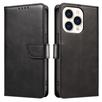 For iPhone 16 Pro Max Case Leather Stand Phone Shell with Magnetic Closure