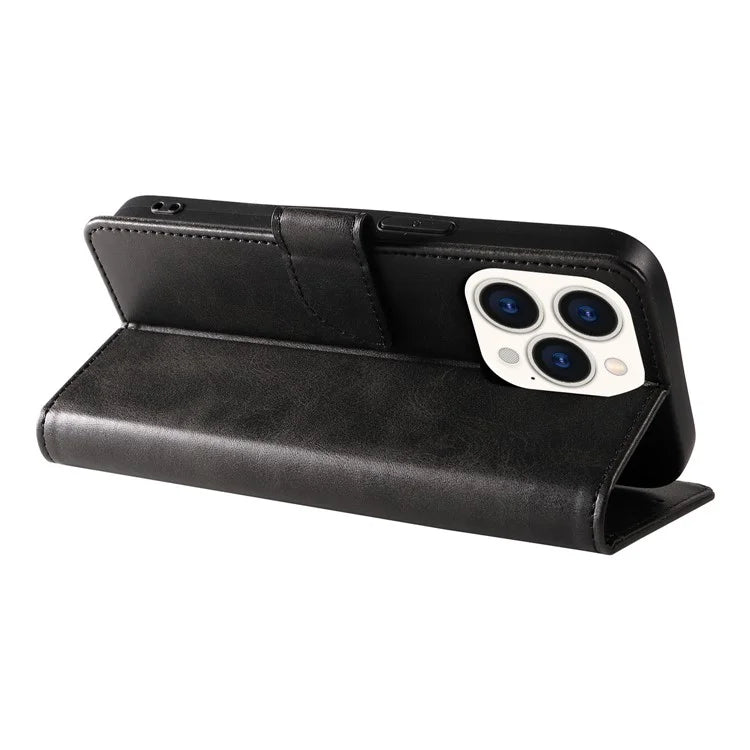 For iPhone 16 Pro Max Case Leather Stand Phone Shell with Magnetic Closure