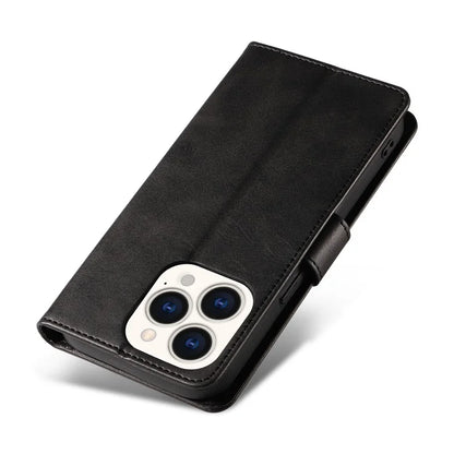 For iPhone 16 Pro Max Case Leather Stand Phone Shell with Magnetic Closure