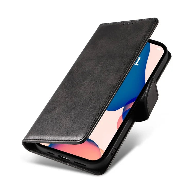 For iPhone 16 Pro Max Case Leather Stand Phone Shell with Magnetic Closure