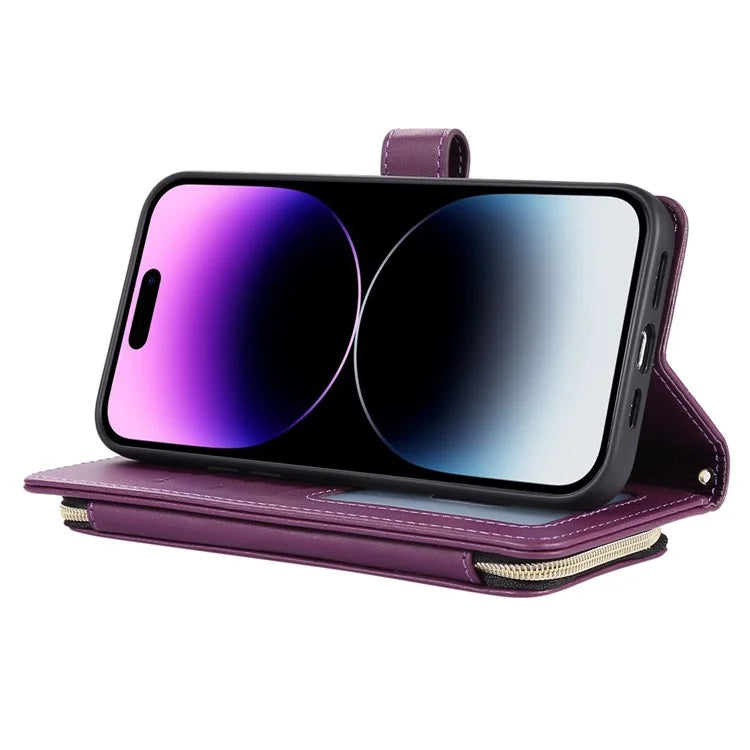 For iPhone 16 Pro Max Wallet Case Folio PU Leather Stand Rhombus Phone Cover with Hand Strap
