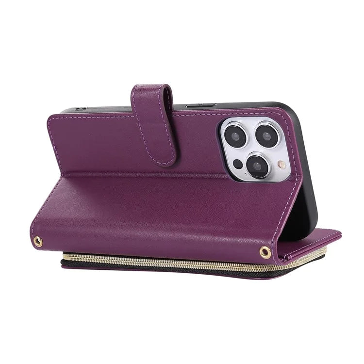 For iPhone 16 Pro Max Wallet Case Folio PU Leather Stand Rhombus Phone Cover with Hand Strap