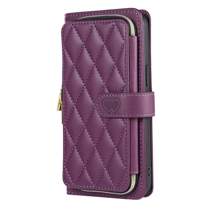 For iPhone 16 Pro Max Wallet Case Folio PU Leather Stand Rhombus Phone Cover with Hand Strap