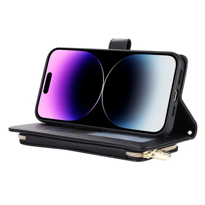 For iPhone 16 Pro Max Wallet Case Folio PU Leather Stand Rhombus Phone Cover with Hand Strap