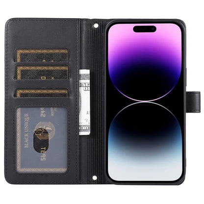 For iPhone 16 Pro Max Wallet Case Folio PU Leather Stand Rhombus Phone Cover with Hand Strap