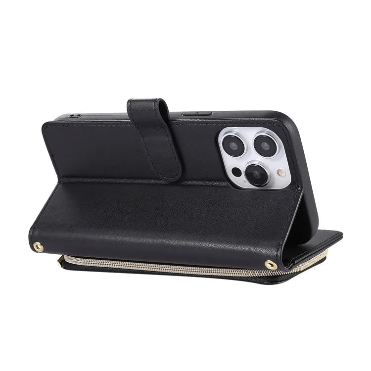 For iPhone 16 Pro Max Wallet Case Folio PU Leather Stand Rhombus Phone Cover with Hand Strap