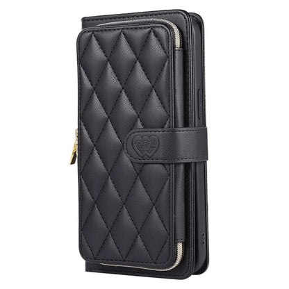 For iPhone 16 Pro Max Wallet Case Folio PU Leather Stand Rhombus Phone Cover with Hand Strap